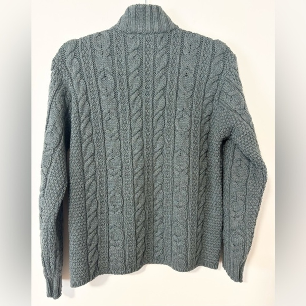 Aran Crafts Dark Green 100% Merino Wool Fisherman‎ Sweater - Picture 2 of 7